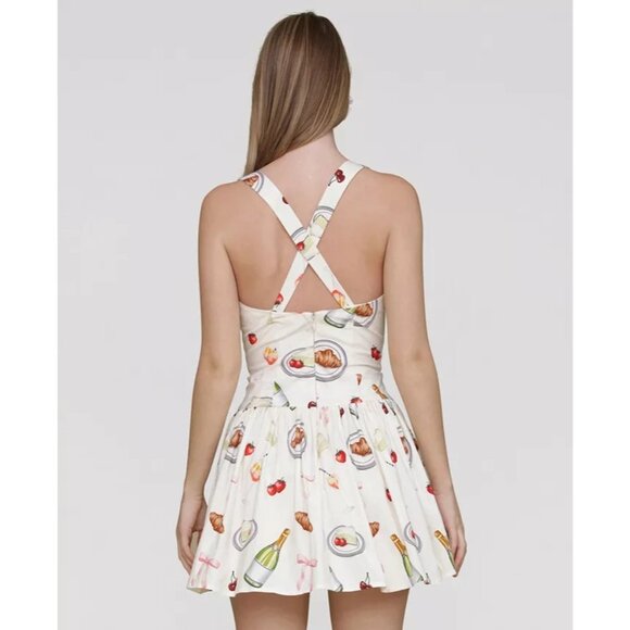 Avec Les Filles Size 2 Printed Drop-Waist Flounce Romper Dress Ivory Tabletop - Picture 3 of 12
